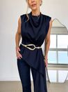 Blusa Amélie Cetim Com Amarração Marinho