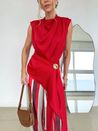 Blusa Amélie Cetim Com Amarração Vermelho