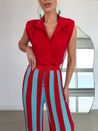 Calça Listrada Tricô Vermelho 