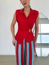 Calça Listrada Tricô Vermelho 