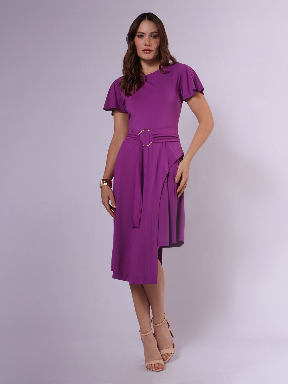 Vestido Assimético com Manga Ultravioleta