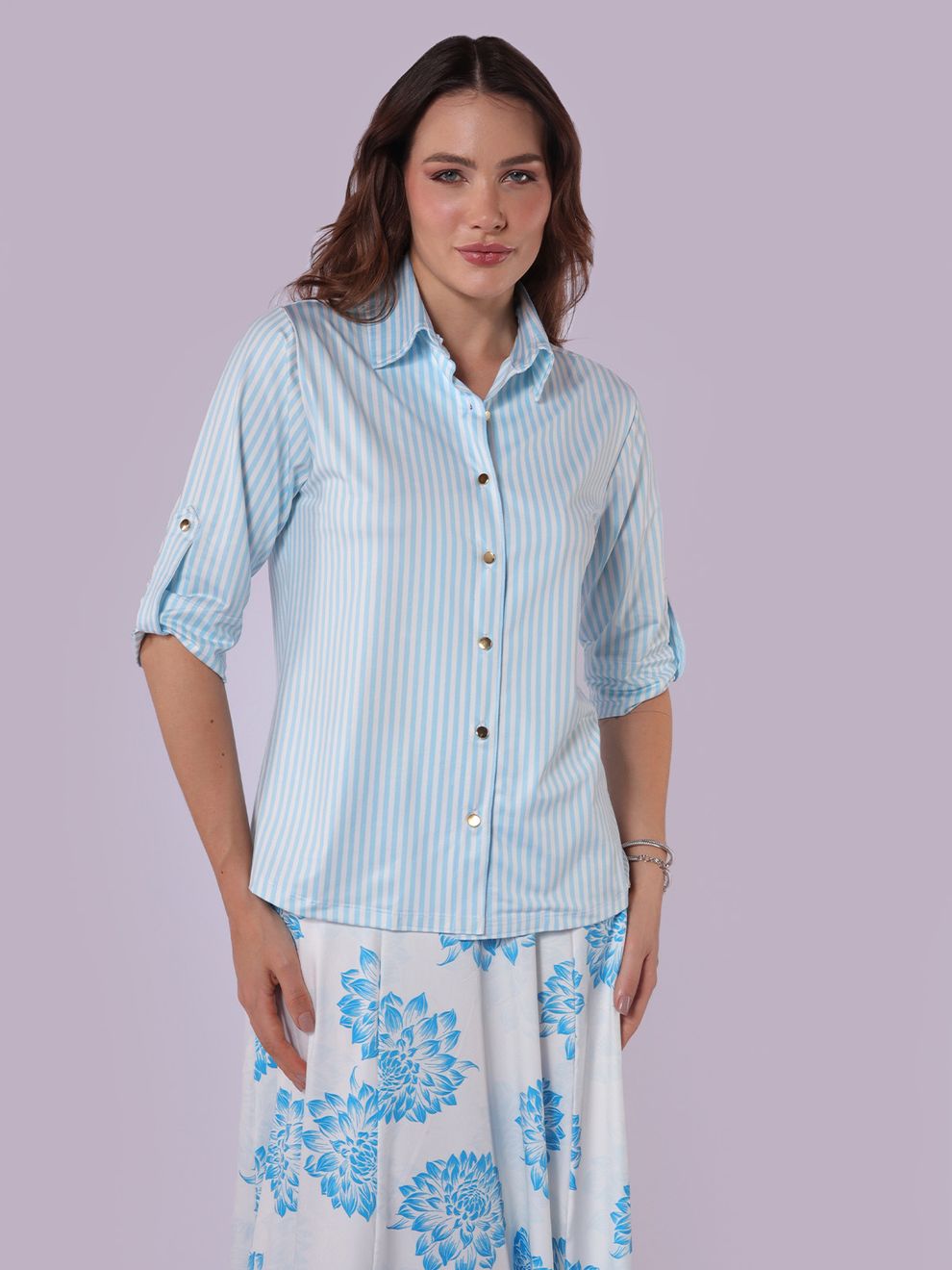 Camisa Listras Finas Azul Hortênsia