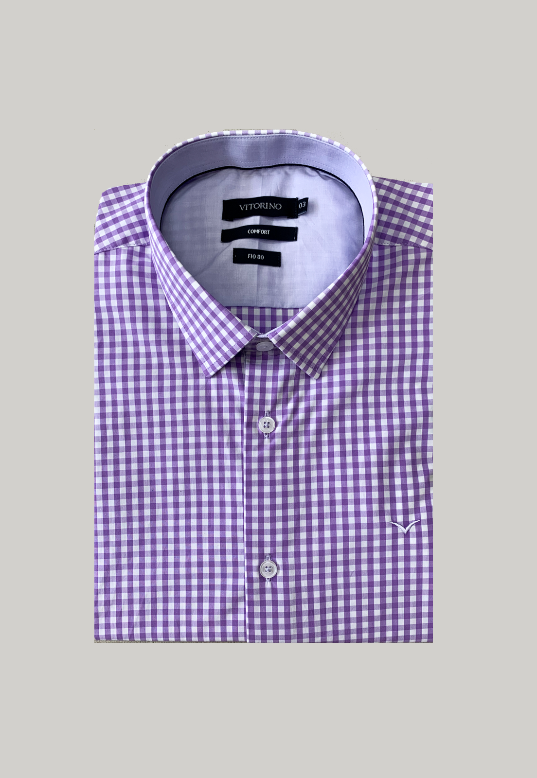 Camisa Masculina Manga Curta - Xadrez Azul Escuro, Roxo e Creme - ABCI