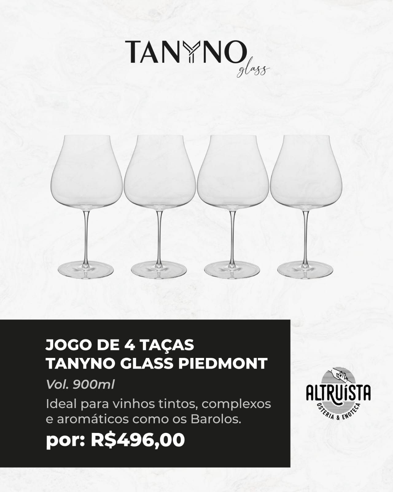 Jogo de 4 Taças Tanyno Linha Glass Piedmont Vol 900ml