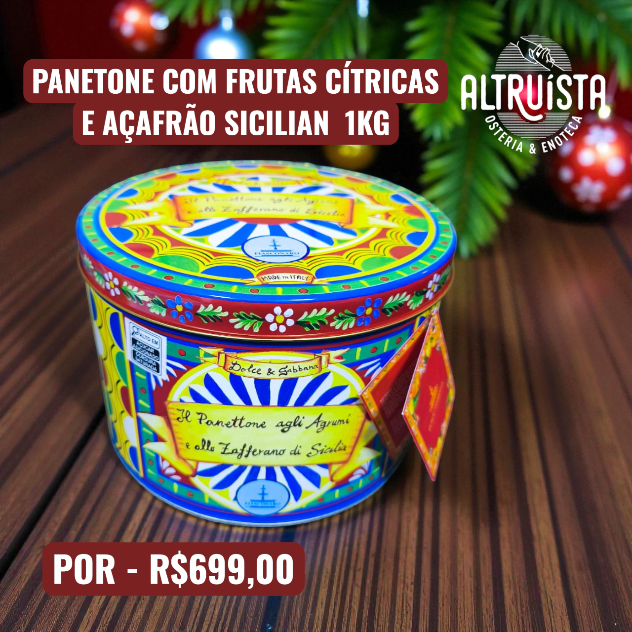DOLCE & GABBANA  PANETONE COM FRUTAS CÍTRICAS E AÇAFRÃO SICILIANO 1KG