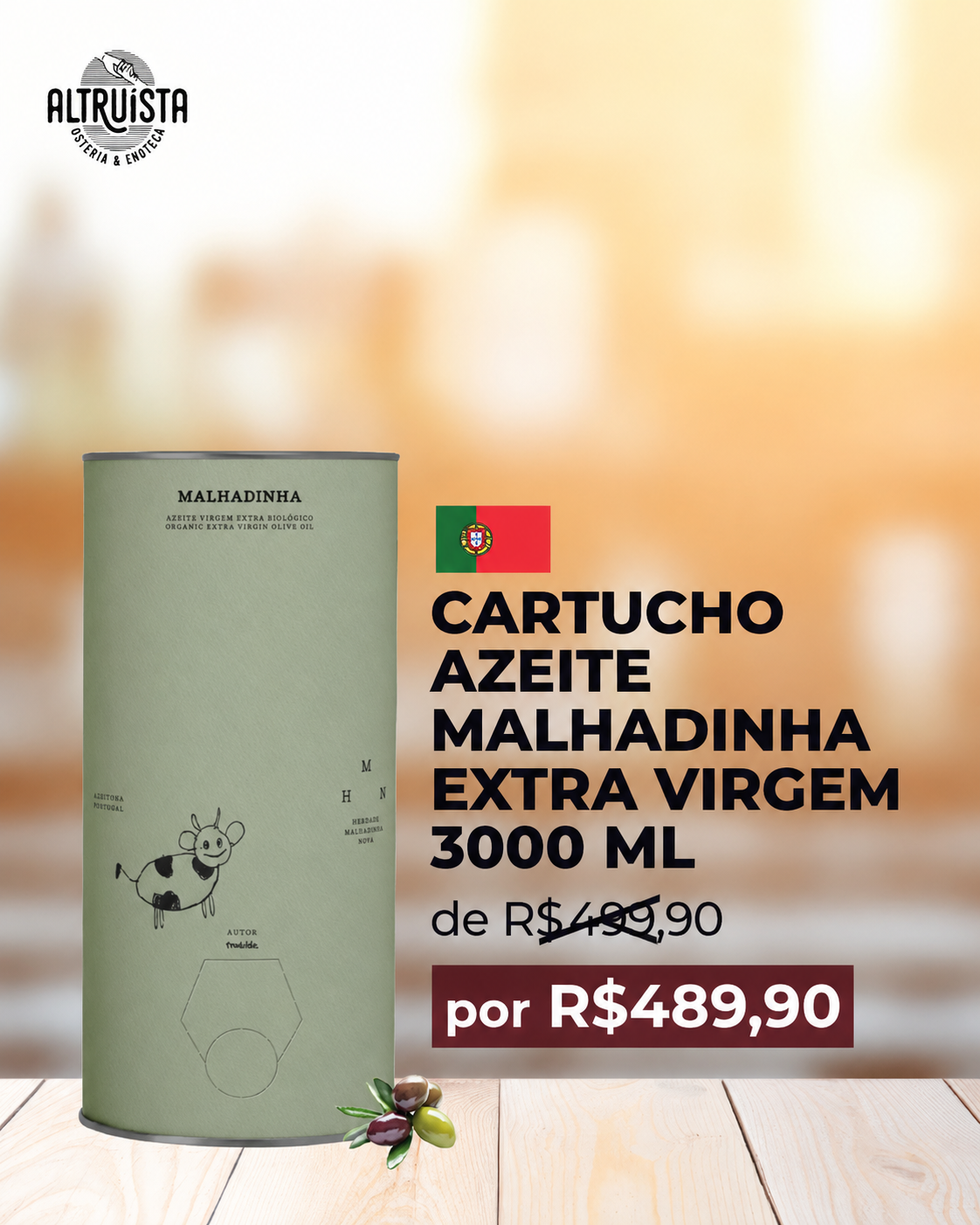 Cartucho Azeite Malhadinha Extra Virgem - 3 LITROS