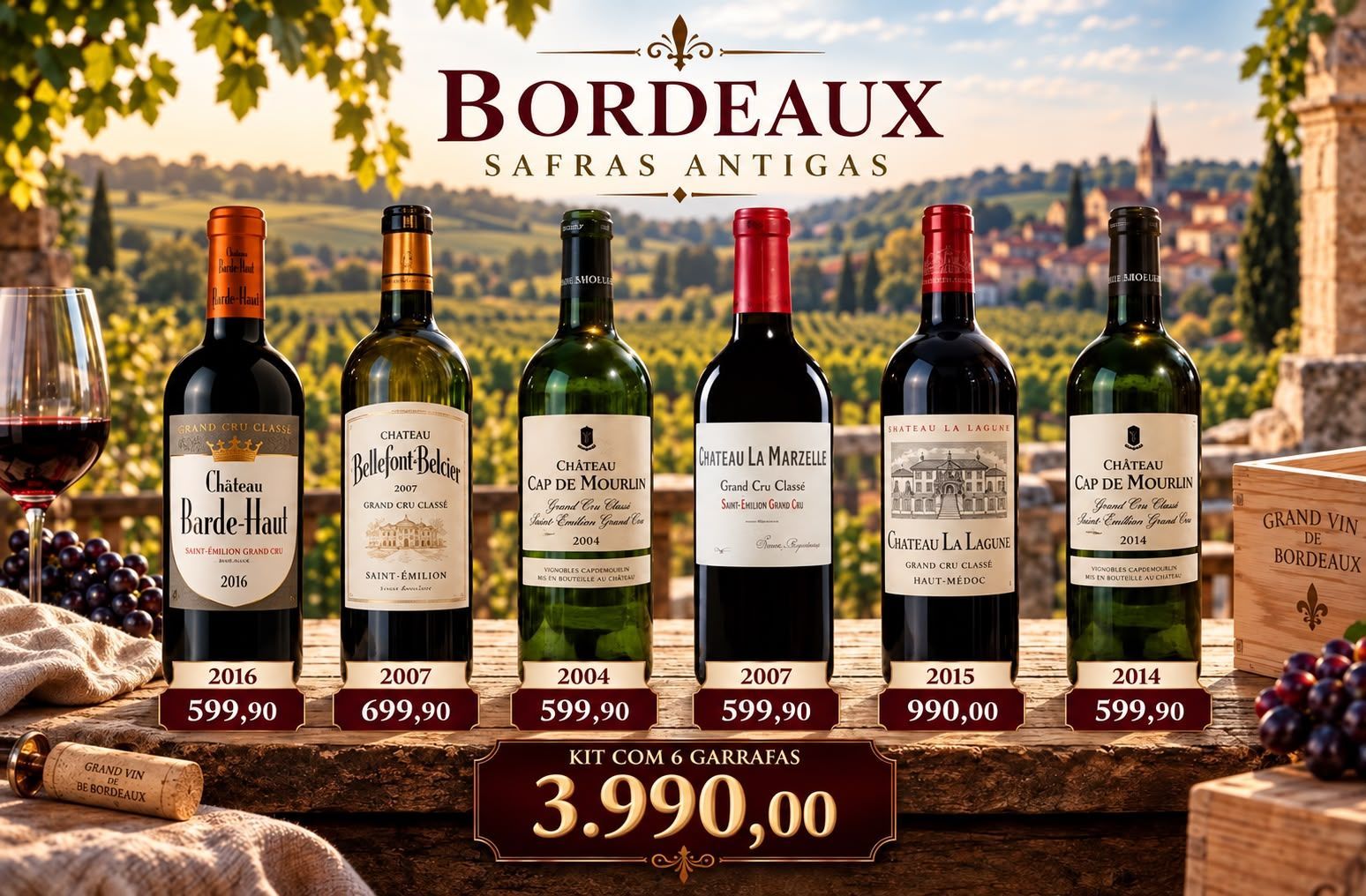 KIT ESPECIAL – COM 6  GRANDES VINHOS DE BORDEAUX