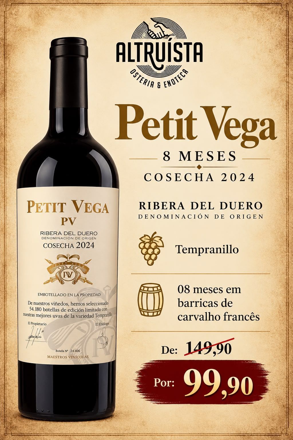 Vinho Petit Vega 8 Meses