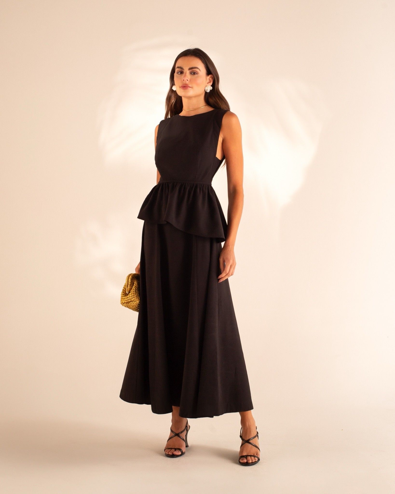 Vestido Midi Peplum Aurora Preto