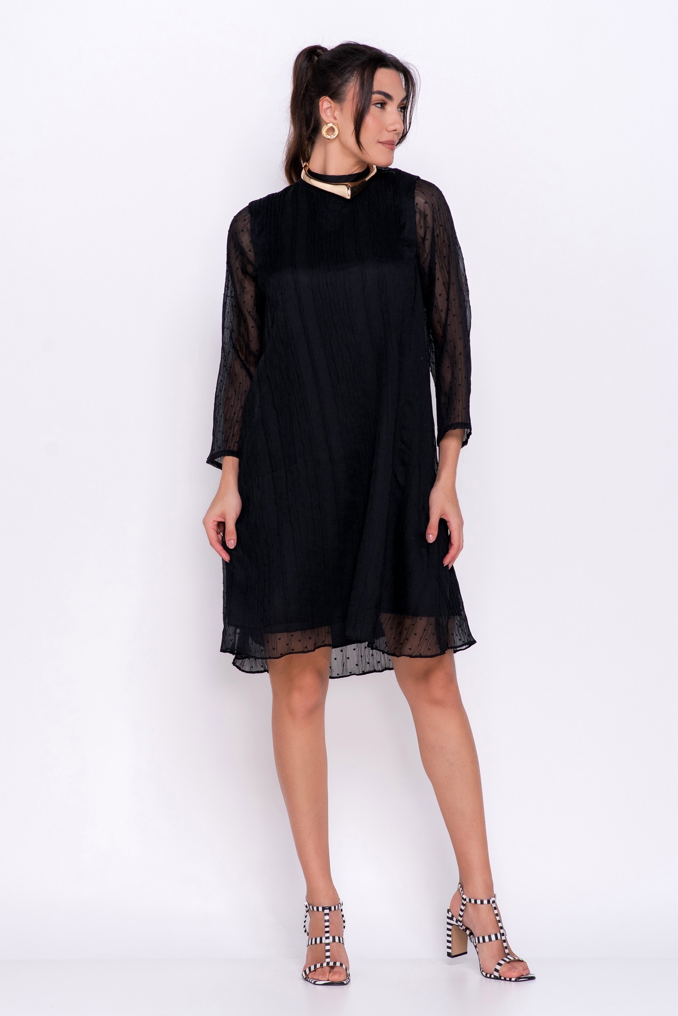 VESTIDO PLISSADO PLUMETIS PRETO