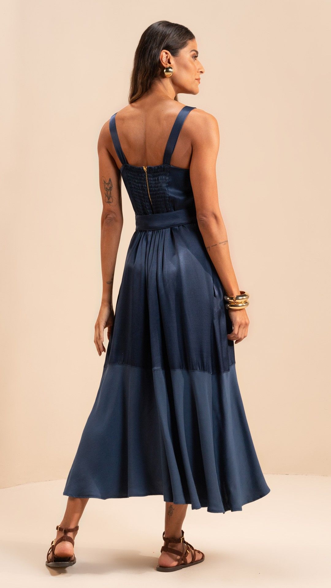 VESTIDO MIDI ALÇA CETIM DE VISCOSE