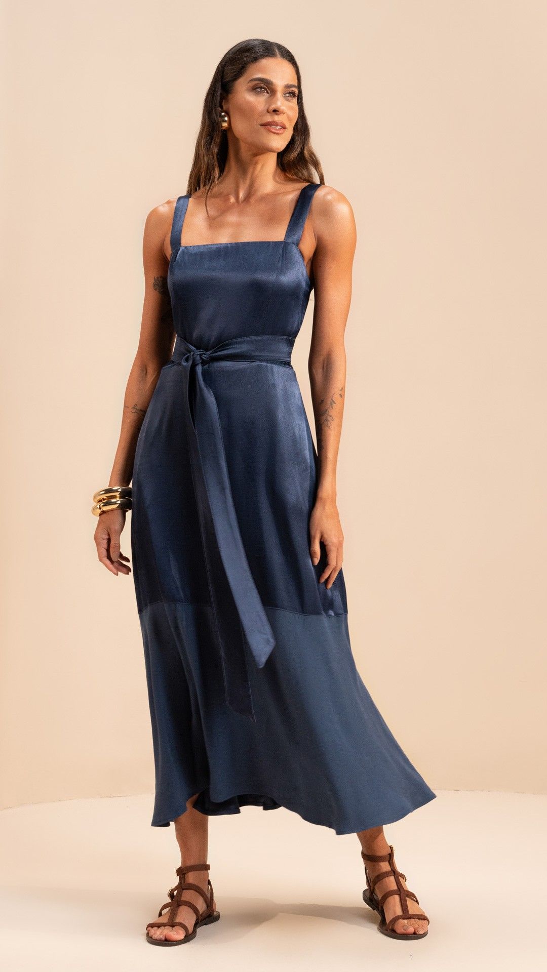 VESTIDO MIDI ALÇA CETIM DE VISCOSE