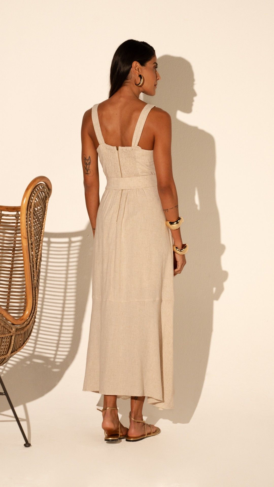 VESTIDO MIDIALÇA LINHO ALGODAO EVASE BOLSO