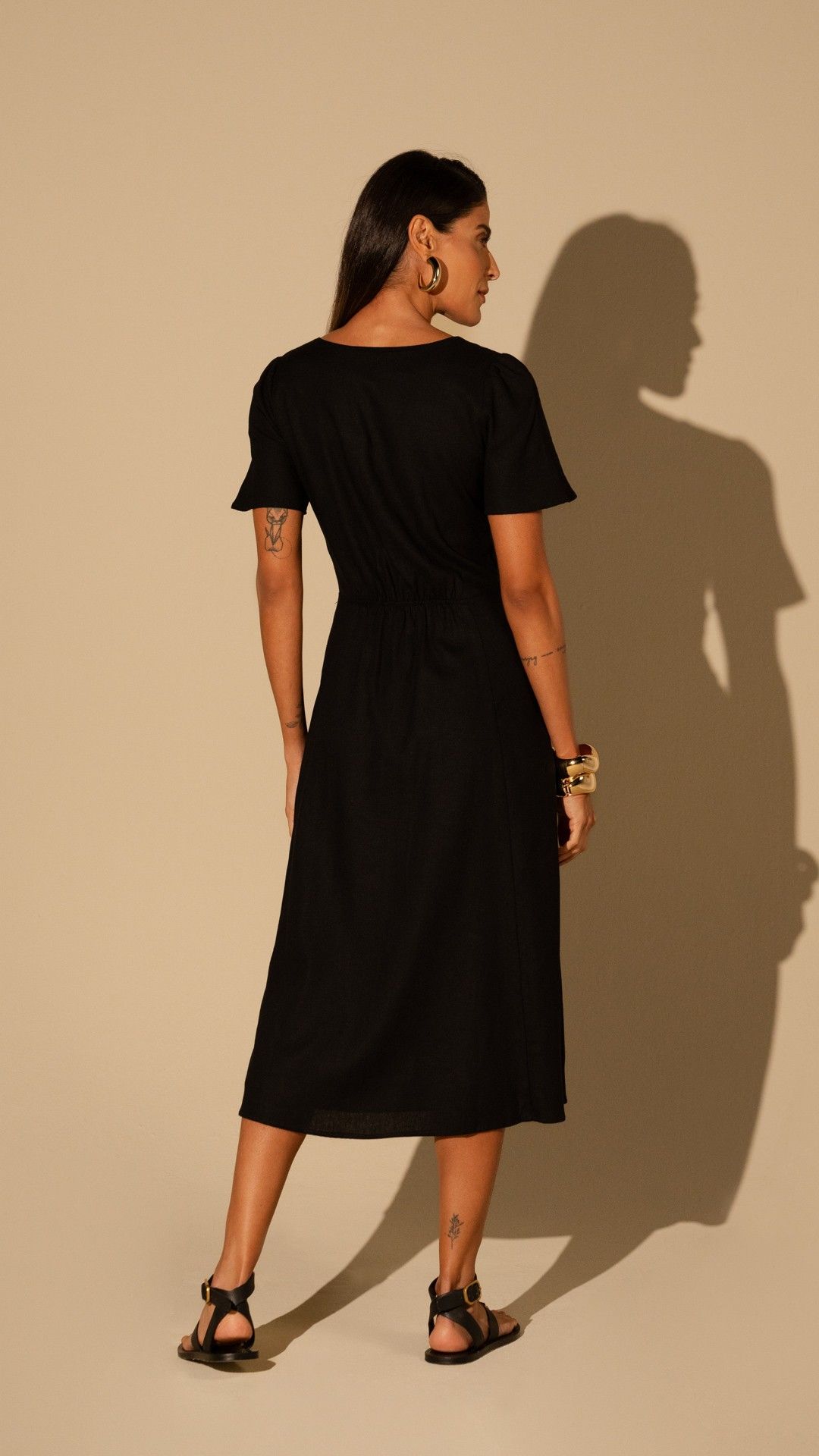 VESTIDO MIDI MANGA C VISCOLINHO BOTOES E NO