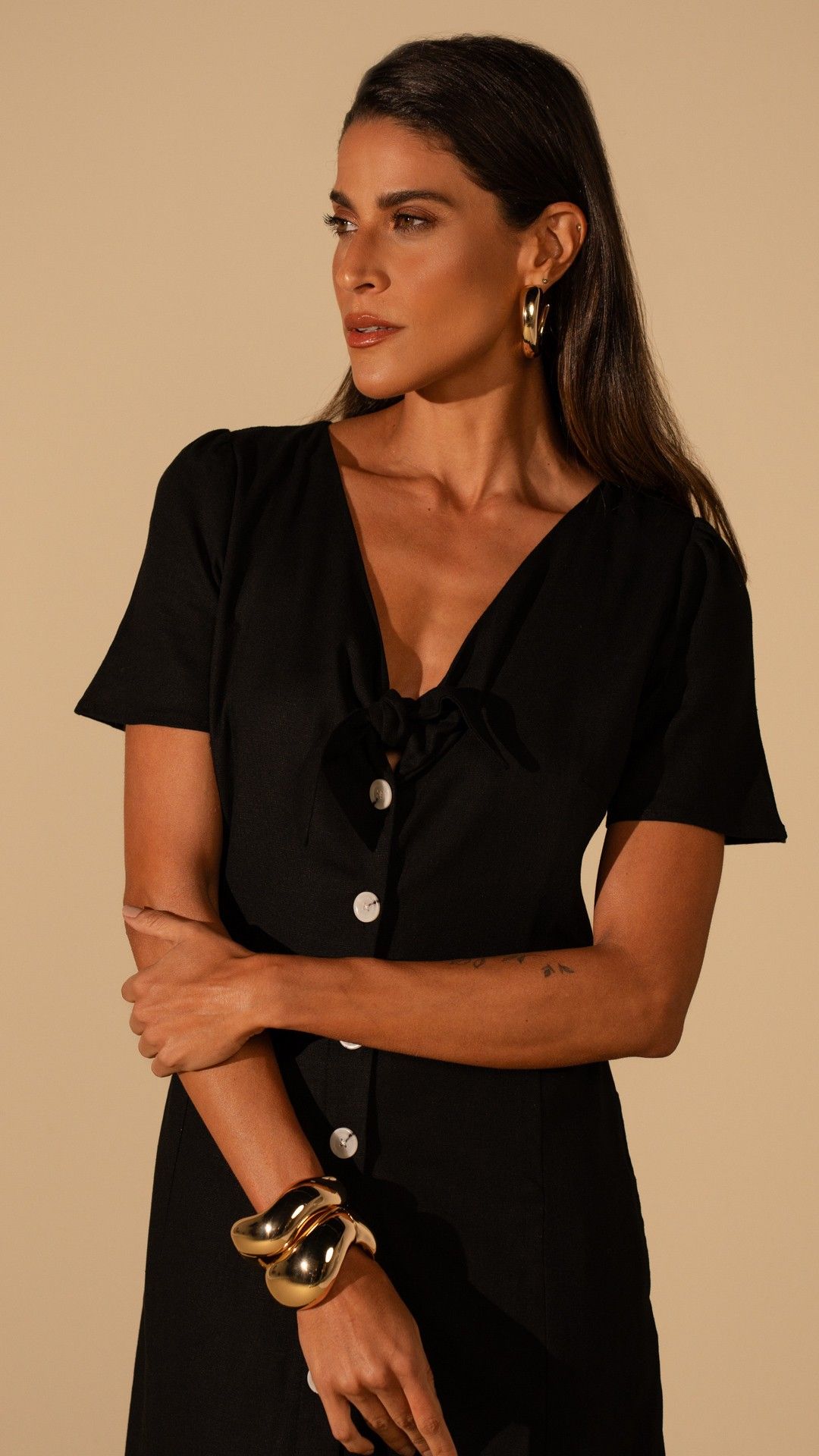 VESTIDO MIDI MANGA C VISCOLINHO BOTOES E NO