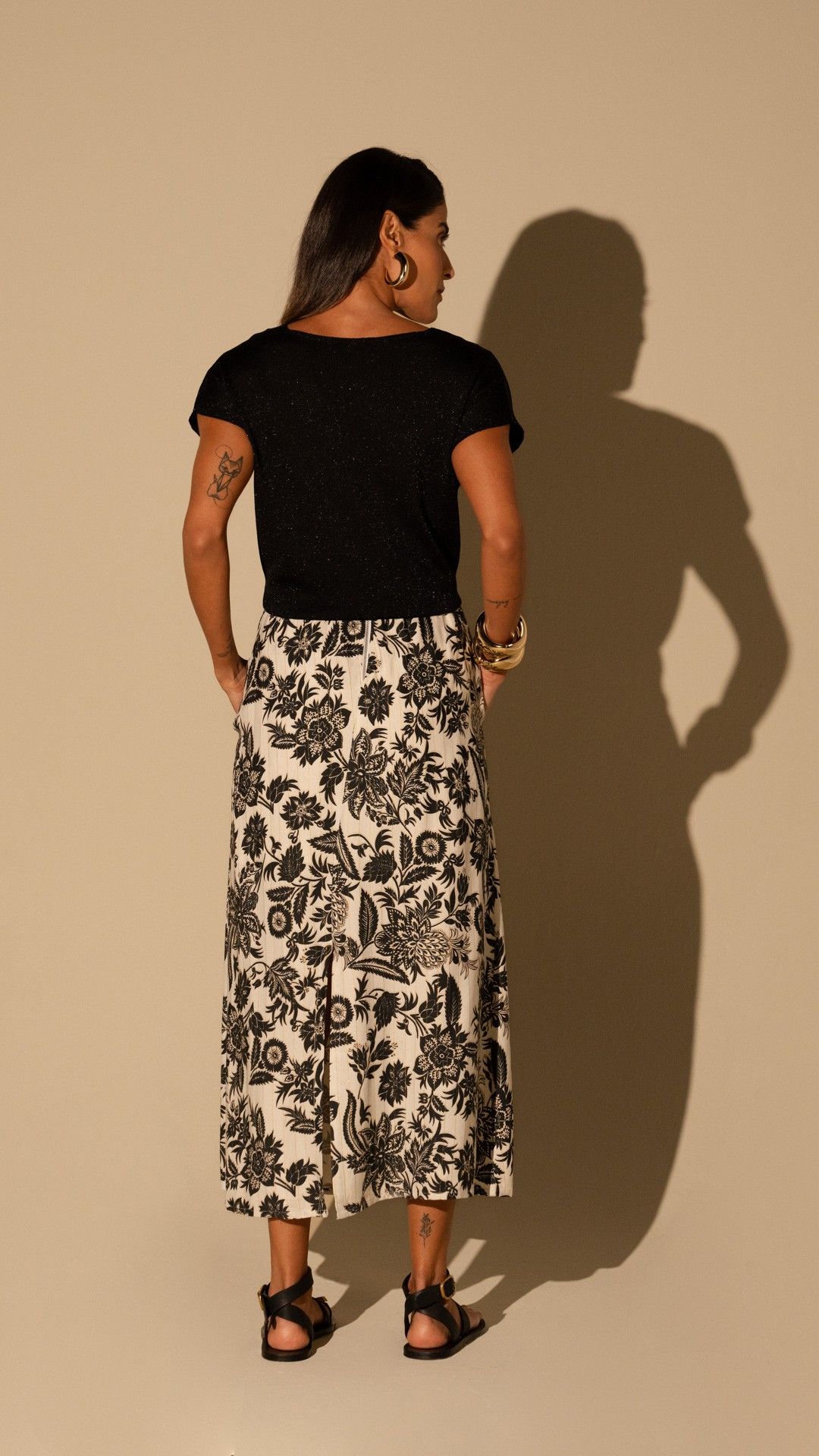 SAIA MIDI VISCOSE JARDIM FIO LUREX