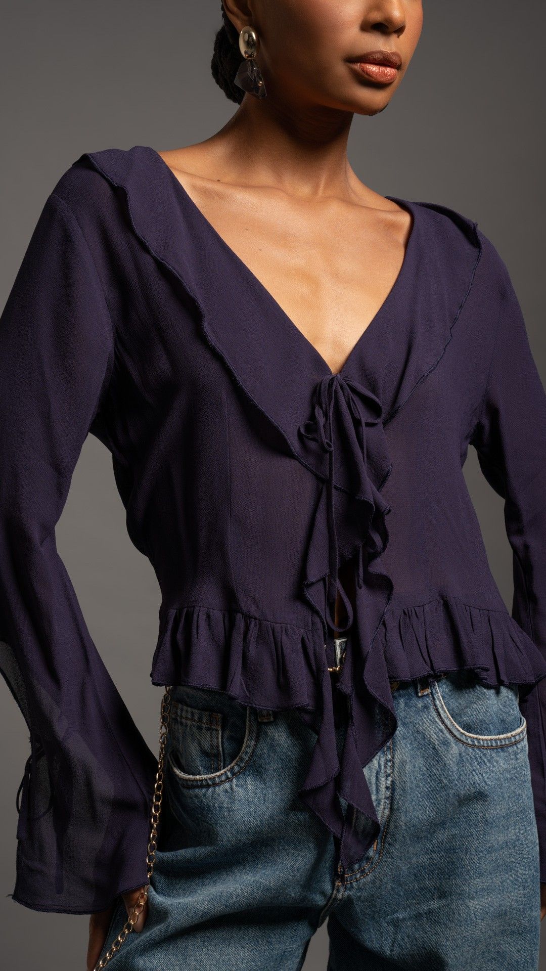 BLUSA MANGA L. CREPE BABADO AMARRAÇÂO