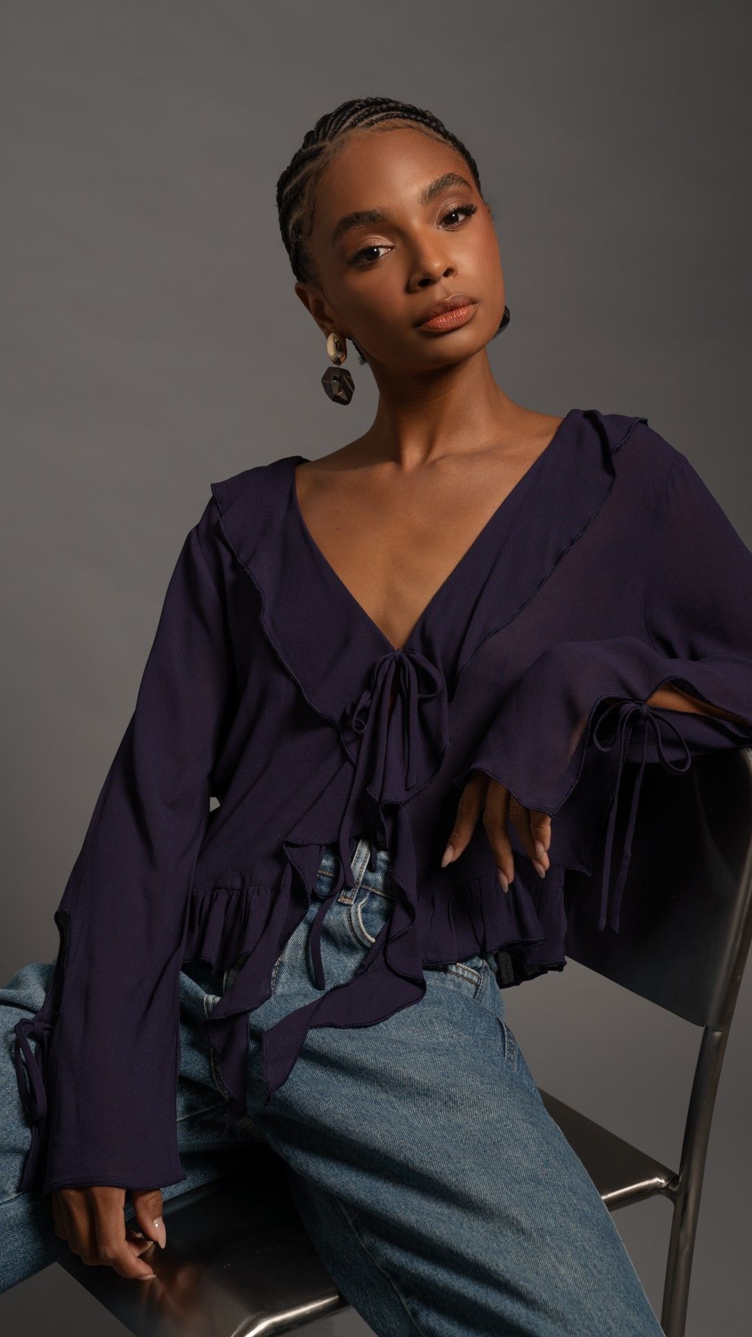 BLUSA MANGA L. CREPE BABADO AMARRAÇÂO