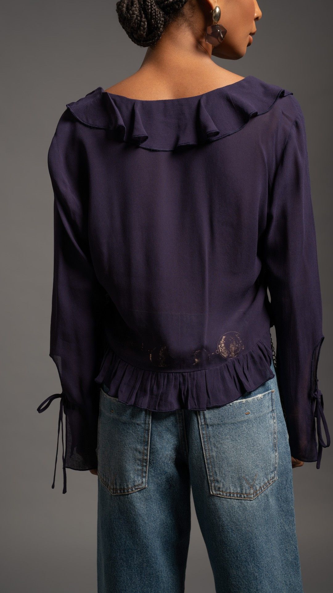 BLUSA MANGA L. CREPE BABADO AMARRAÇÂO