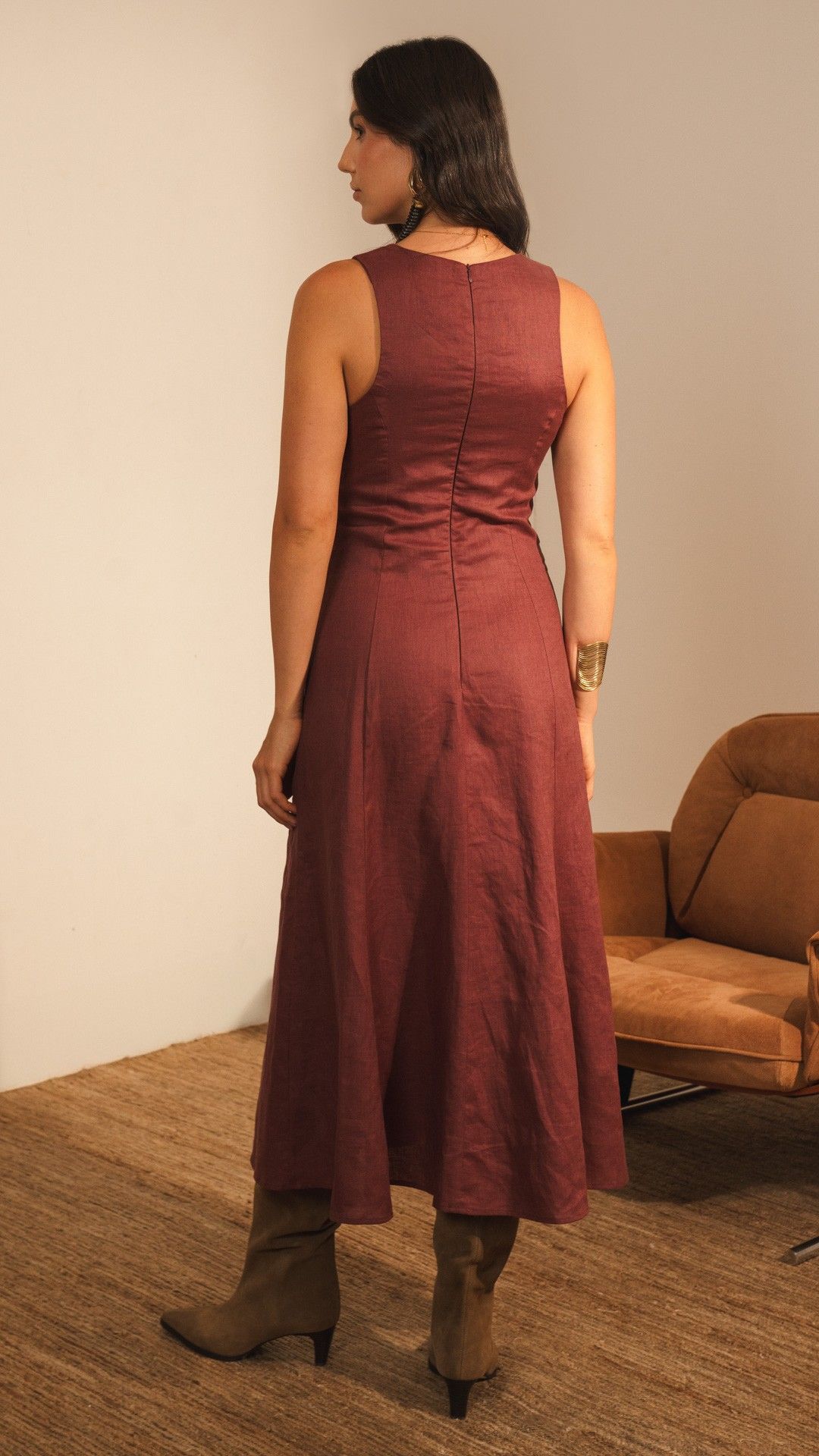 VESTIDO MIDI S/ MANGA LINHO BABADOS