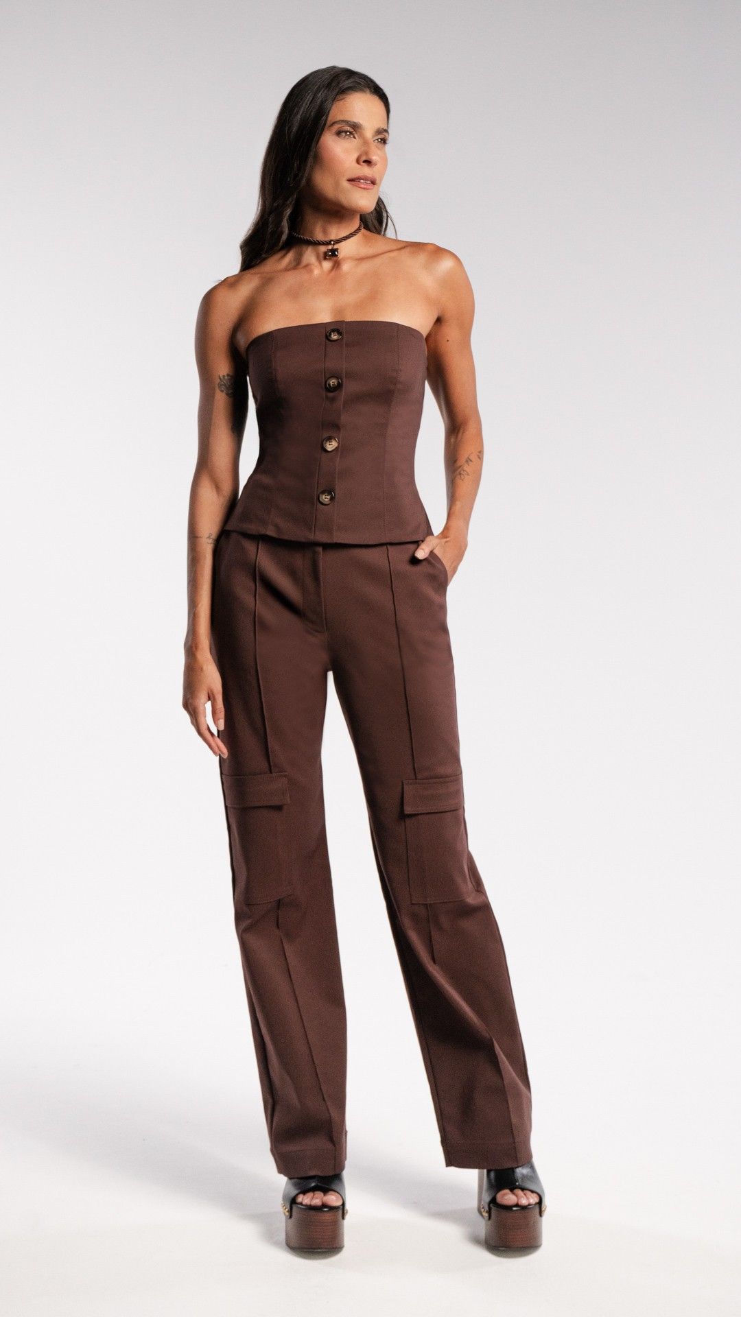 CALÇA WIDE LEG PLANE COTTON BOLSO LATERAL