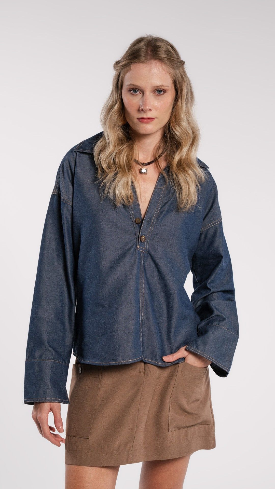 BLUSA MANGA L. TENCEL PRESPONTO GOLA