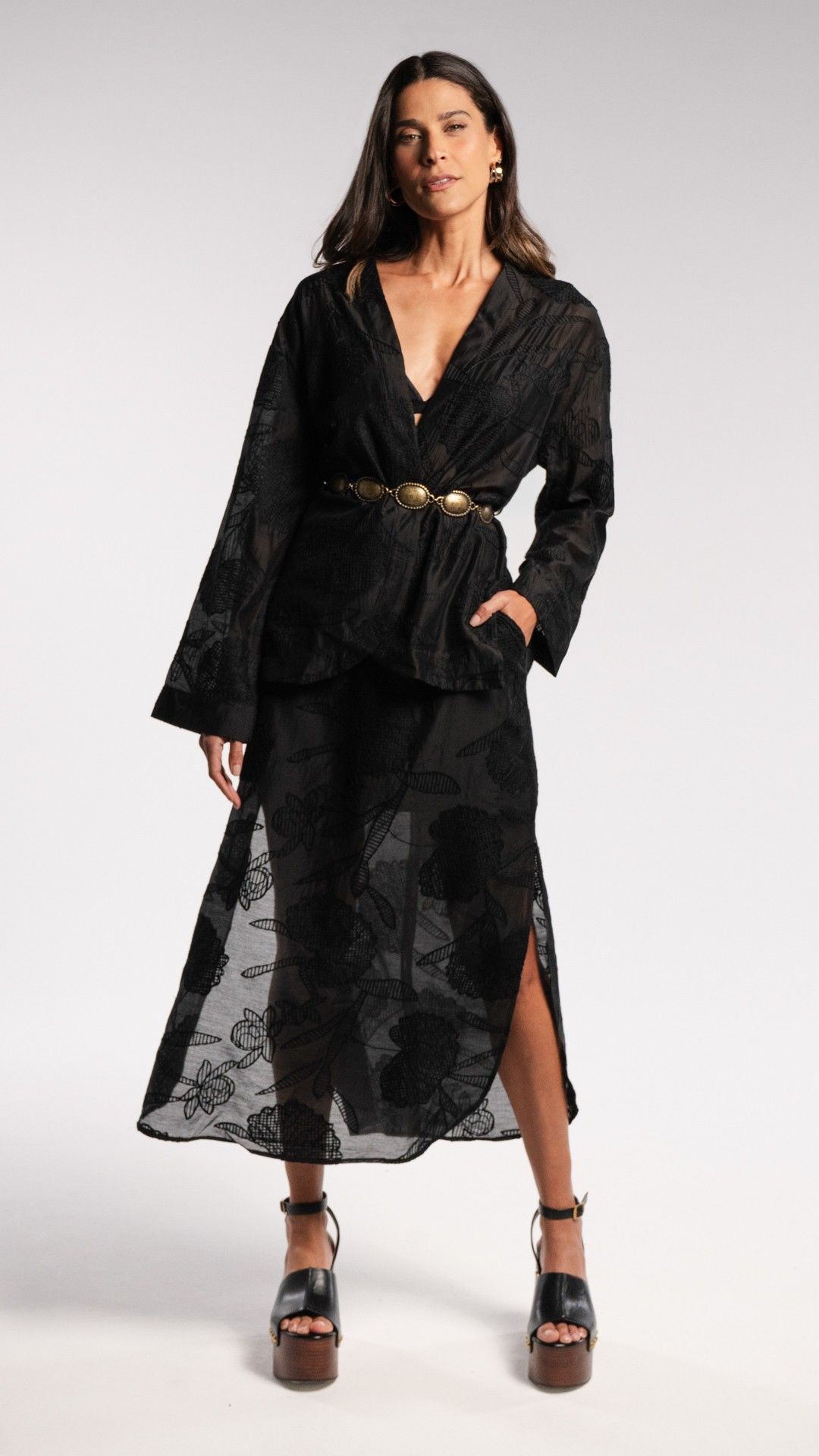 SAIA MIDI VISCOSE BORDADA