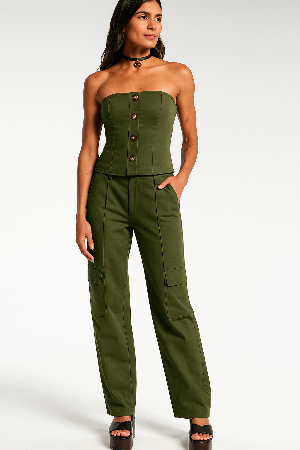 CALÇA WIDE LEG PLANE COTTON BOLSO LATERAL