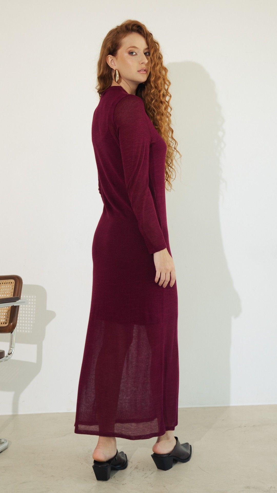 VESTIDO MIDI MANGA L. TRICOT C/ FORRO