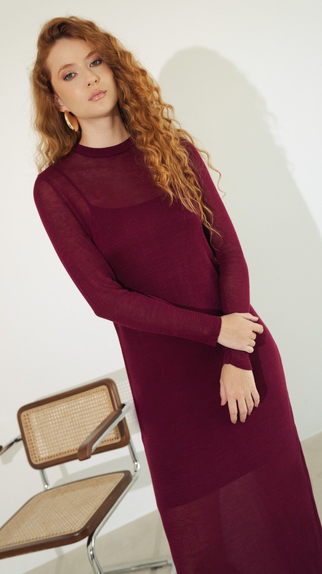 VESTIDO MIDI MANGA L. TRICOT C/ FORRO