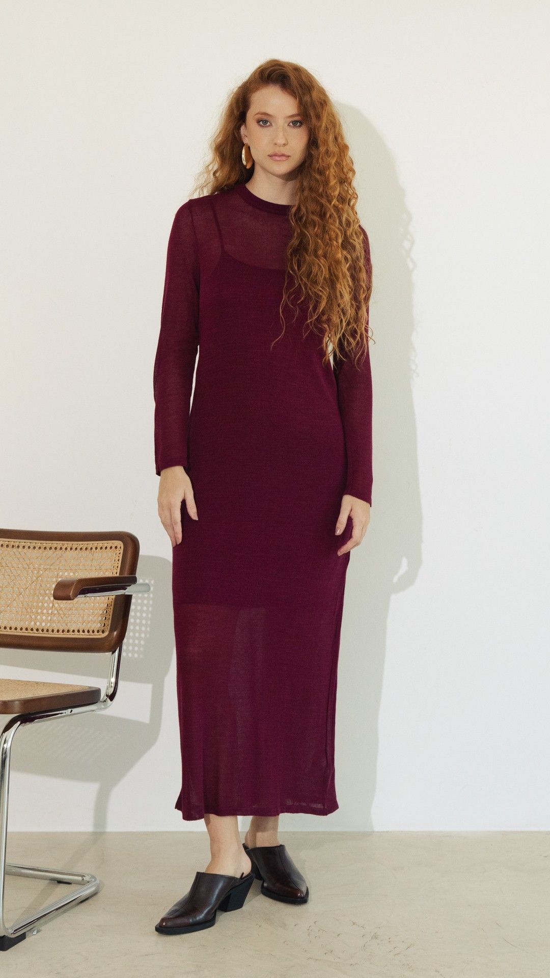 VESTIDO MIDI MANGA L. TRICOT C/ FORRO