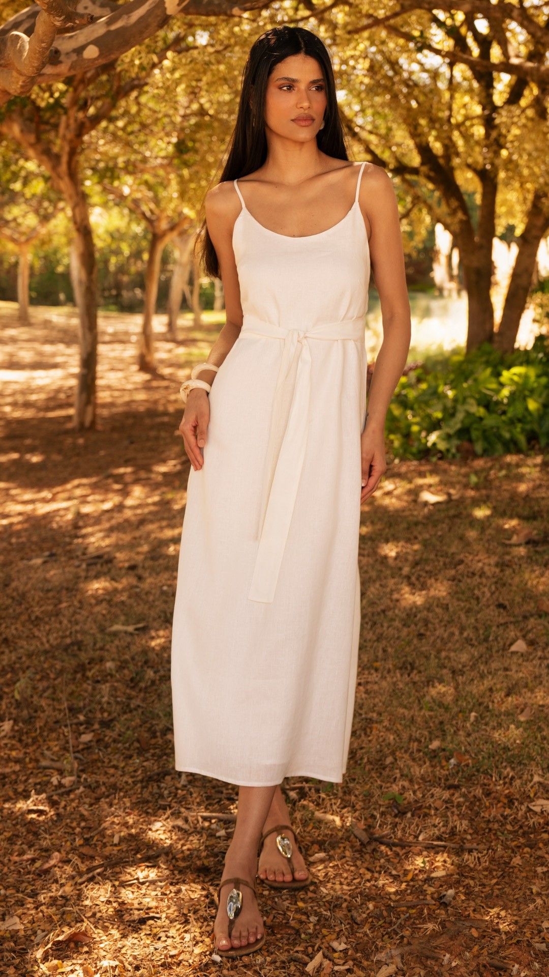 VESTIDO LINHO AÇUCENA FAIXA MIDI ALÇA