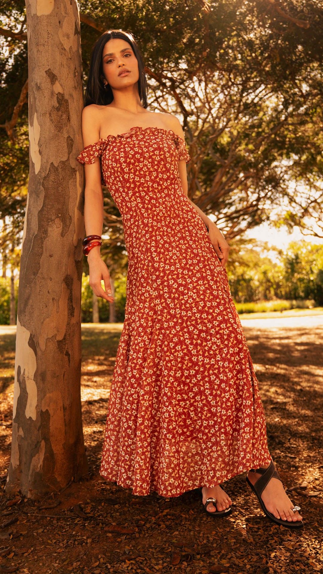 VESTIDO MIDI ALÇA BABADO CREPE