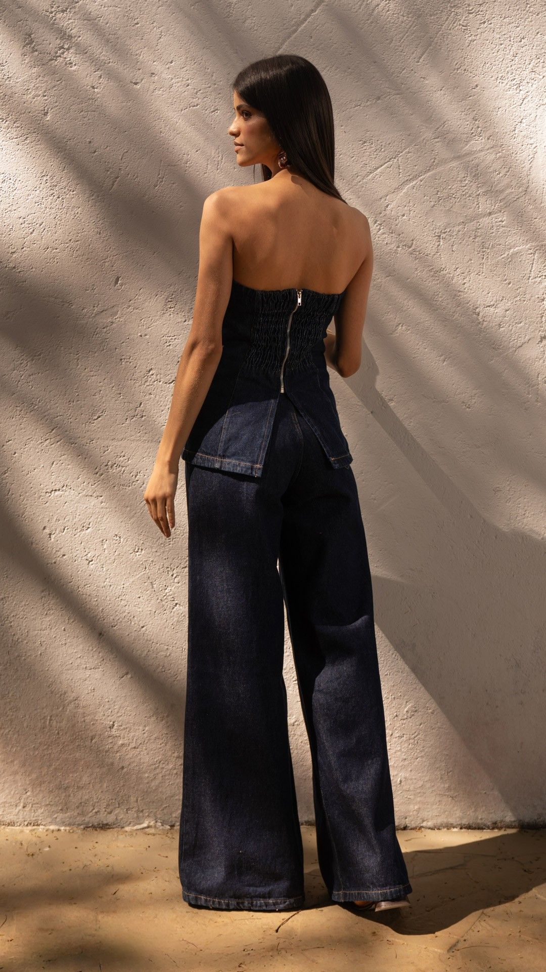 BLUSA S/ ALÇA JEANS LONGA