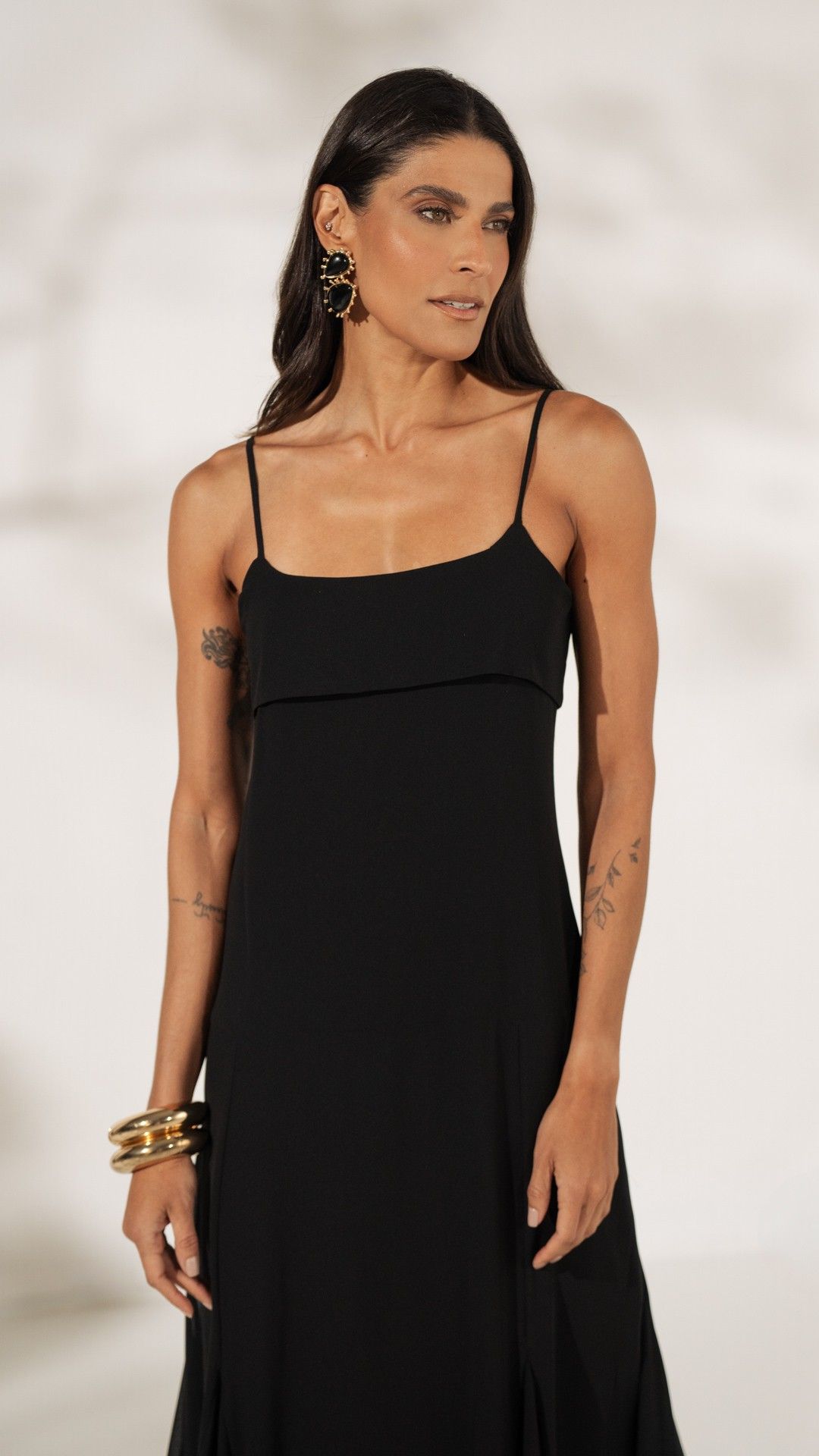 VESTIDO ALÇA MIDI CREPE LAPELA