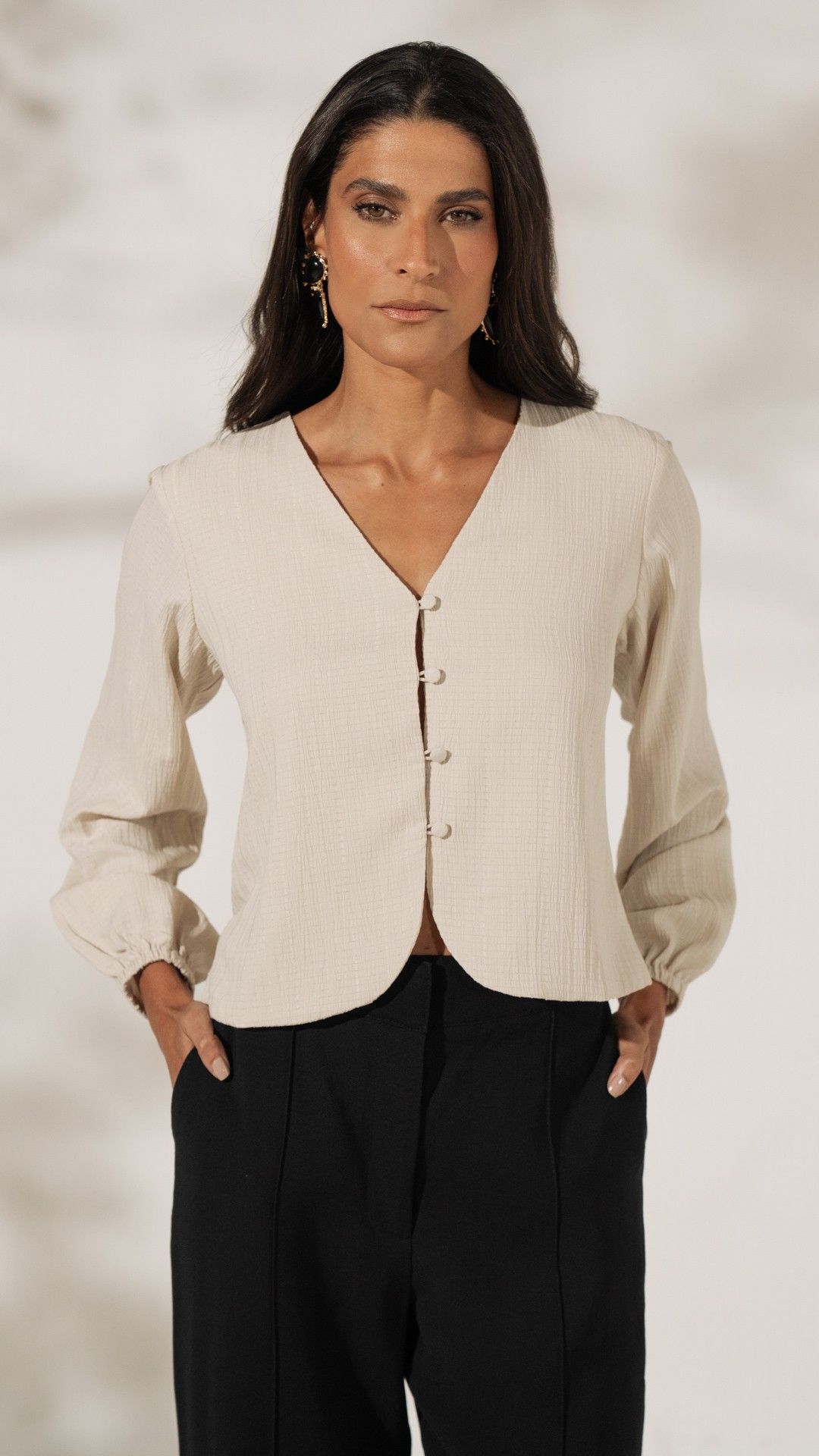 BLUSA MANGA L. CREPE ENRRUGADO