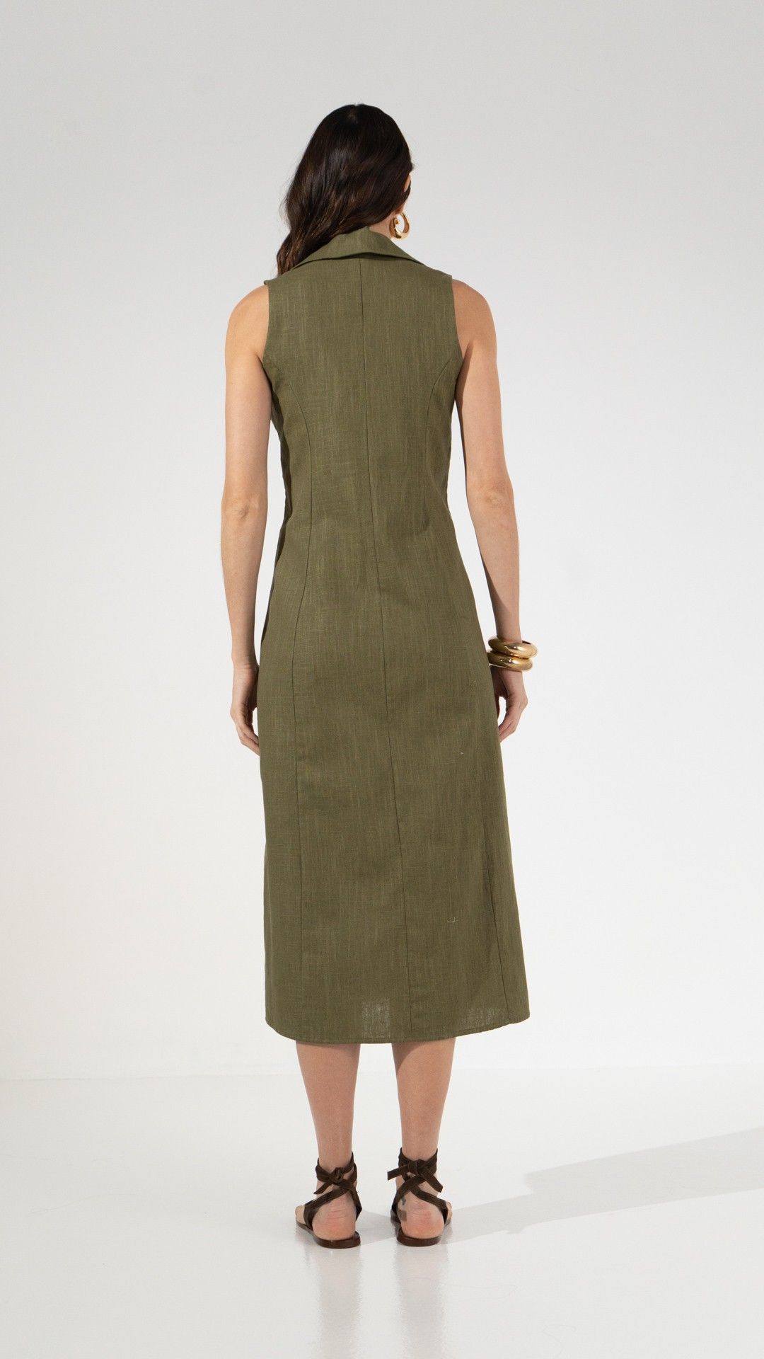 VESTIDO LINHO BRISA ITALIANO FENDA MIDI S/ MANGA