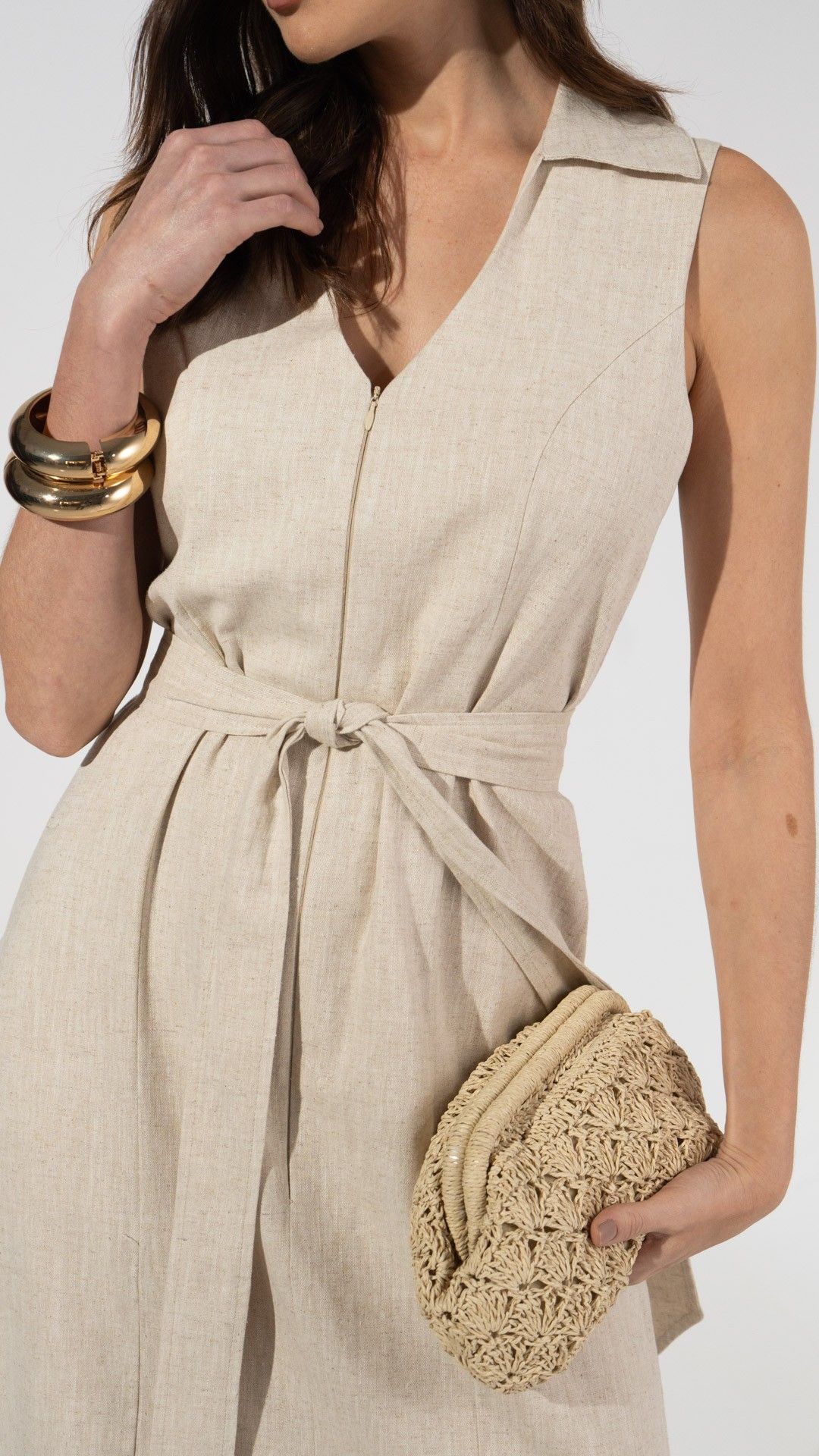 VESTIDO LINHO BRISA ITALIANO FENDA MIDI S/ MANGA