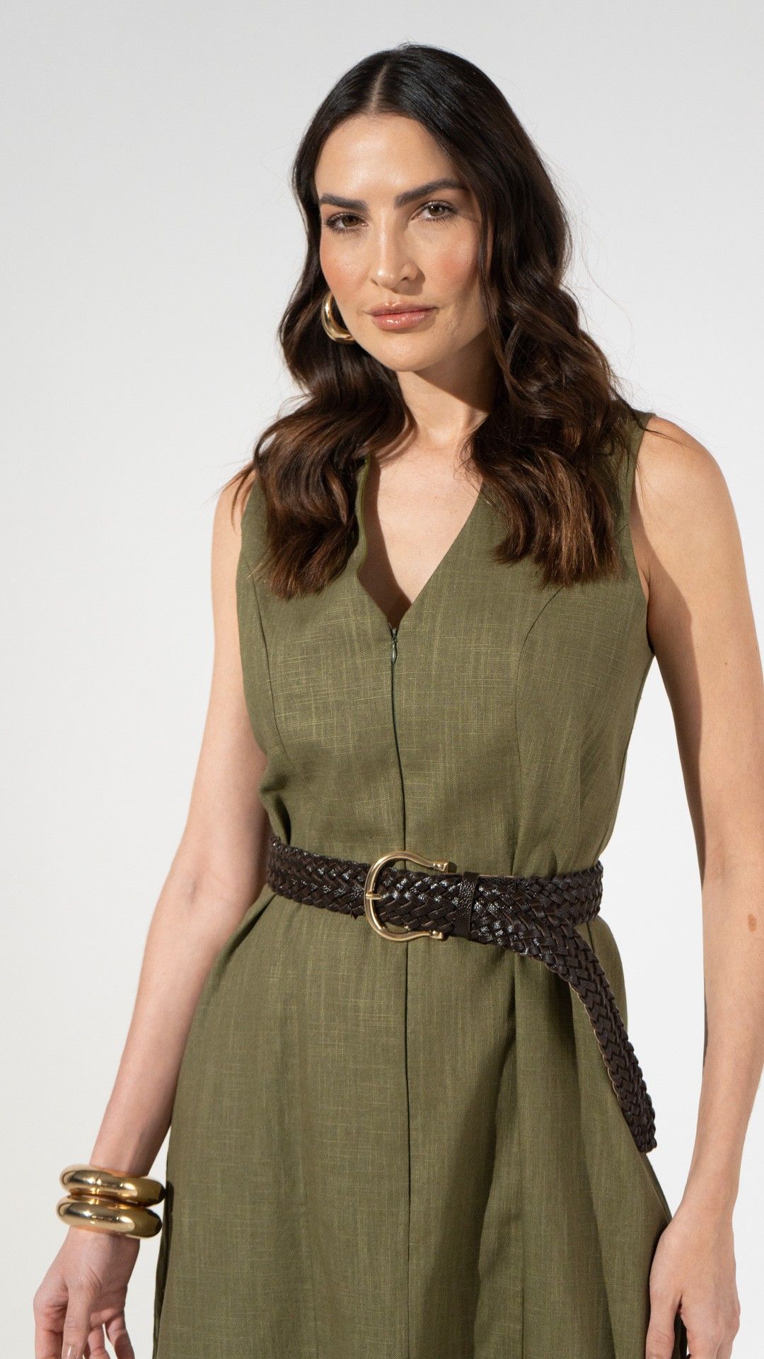 VESTIDO LINHO BRISA ITALIANO FENDA MIDI S/ MANGA