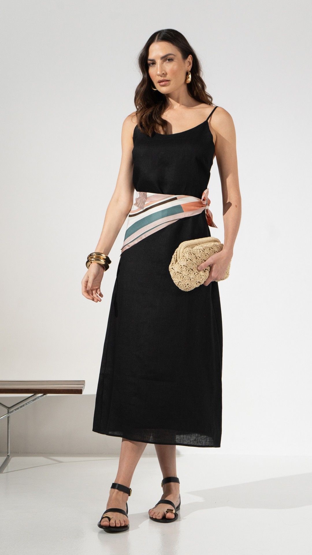 VESTIDO LINHO AÇUCENA FAIXA MIDI ALÇA