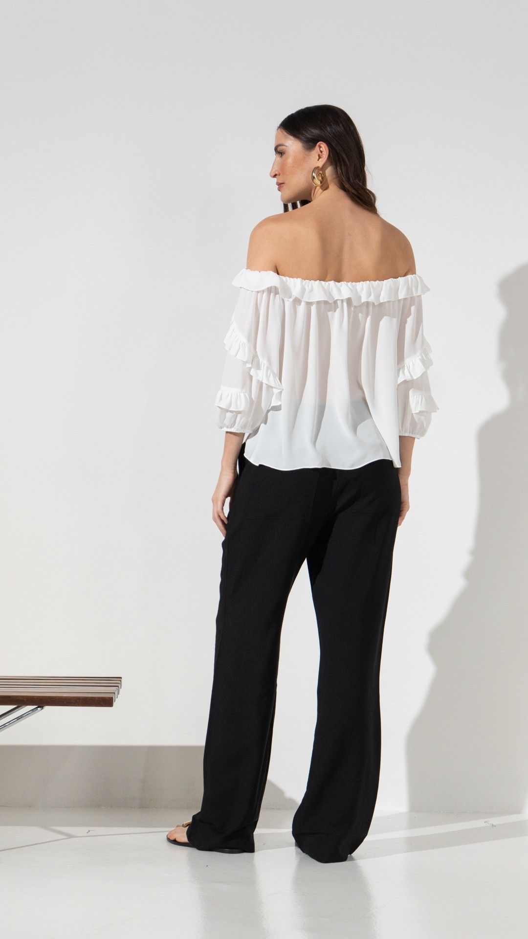 BLUSA CREPE CHIFFON CIGANA MANGA BABADO