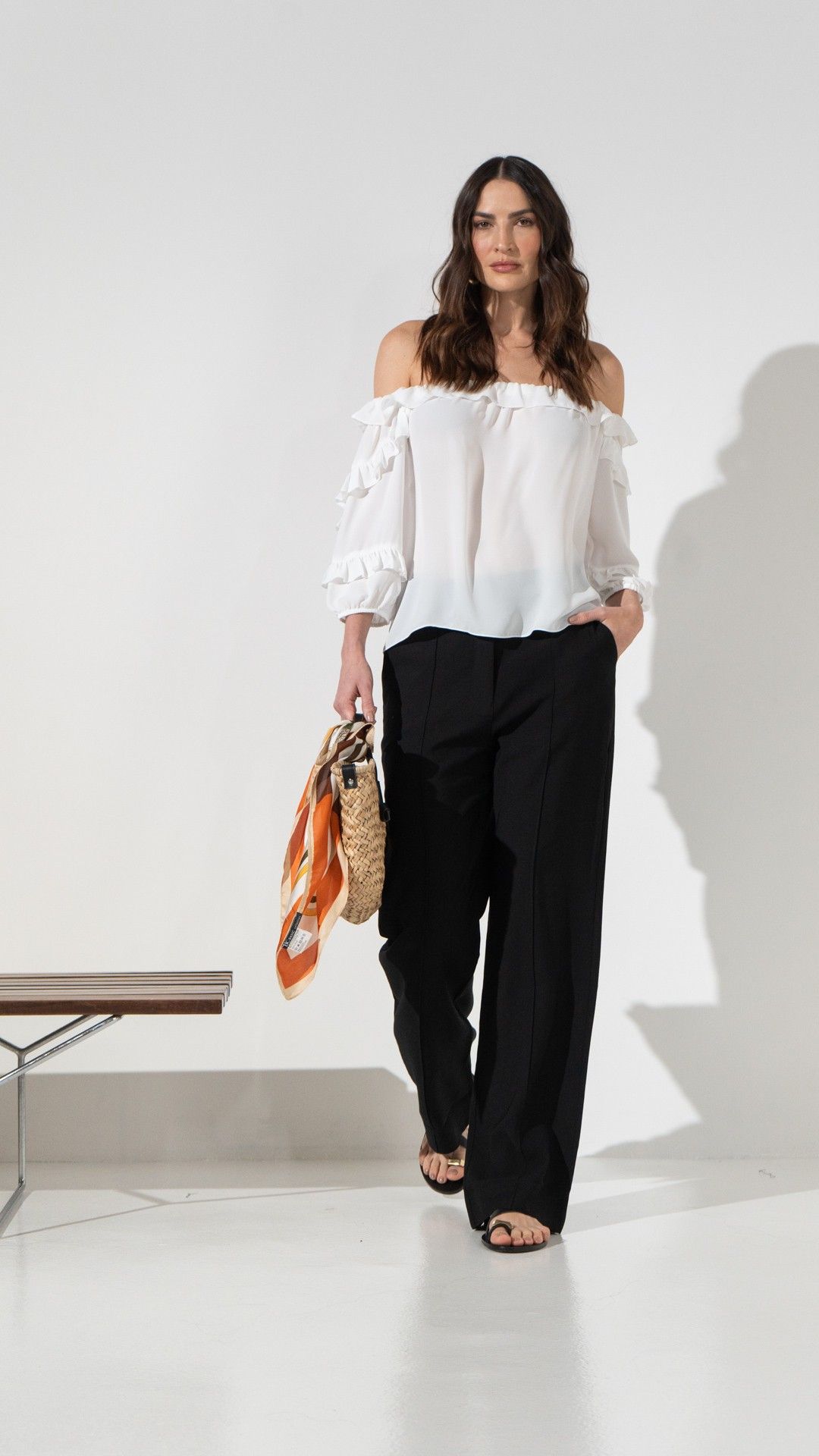 BLUSA CREPE CHIFFON CIGANA MANGA BABADO