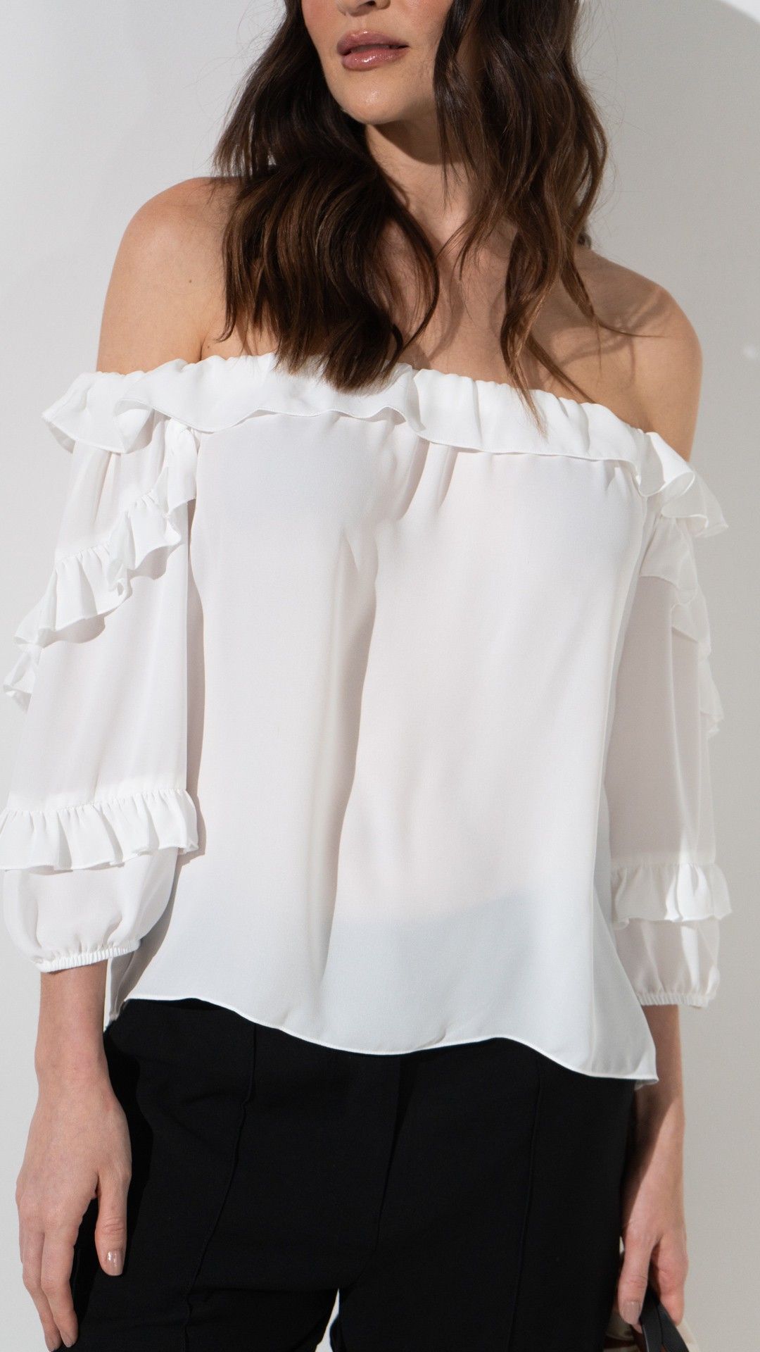 BLUSA CREPE CHIFFON CIGANA MANGA BABADO