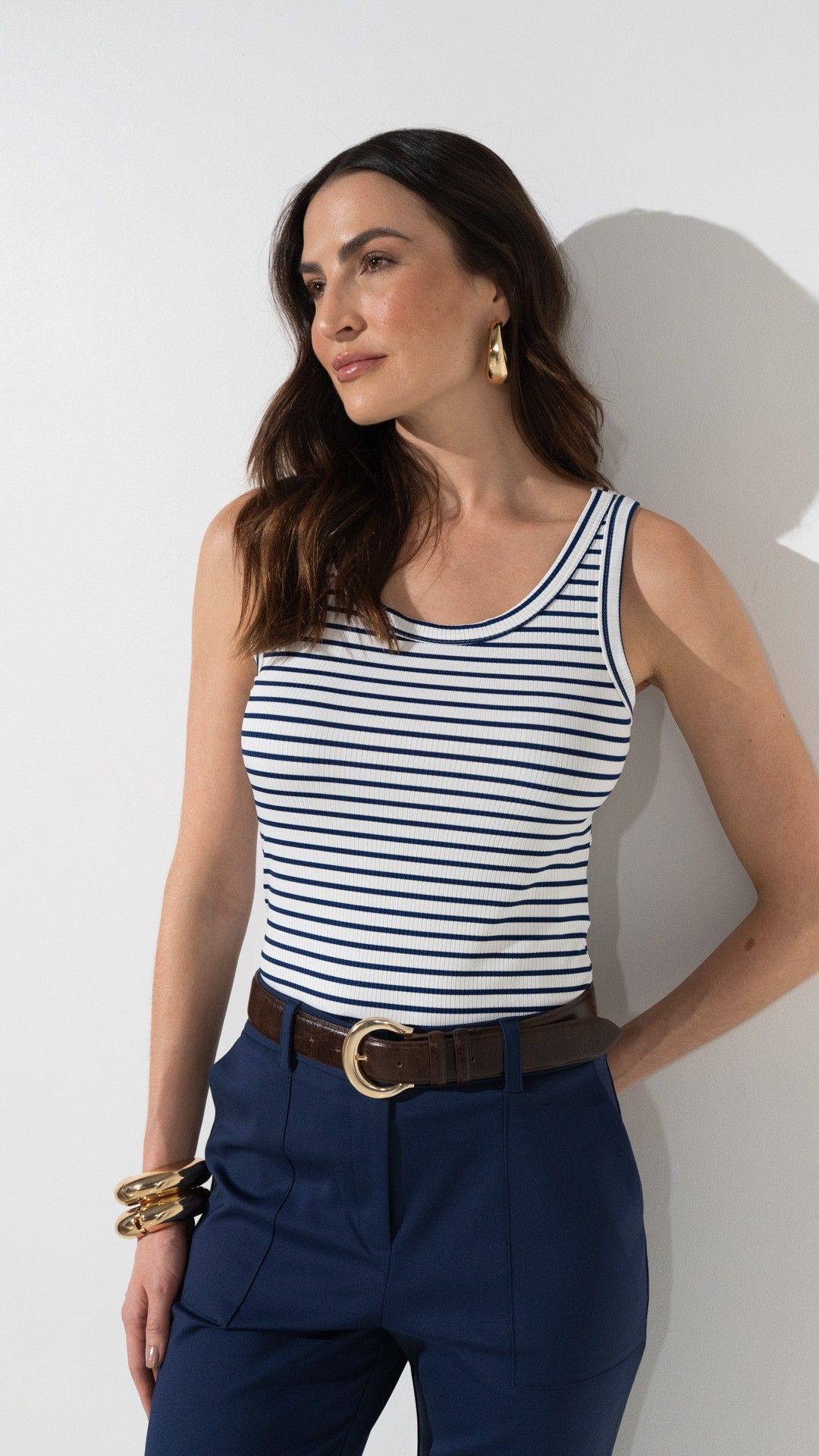 BLUSA CANELADA S/ MANGA LISTRADA