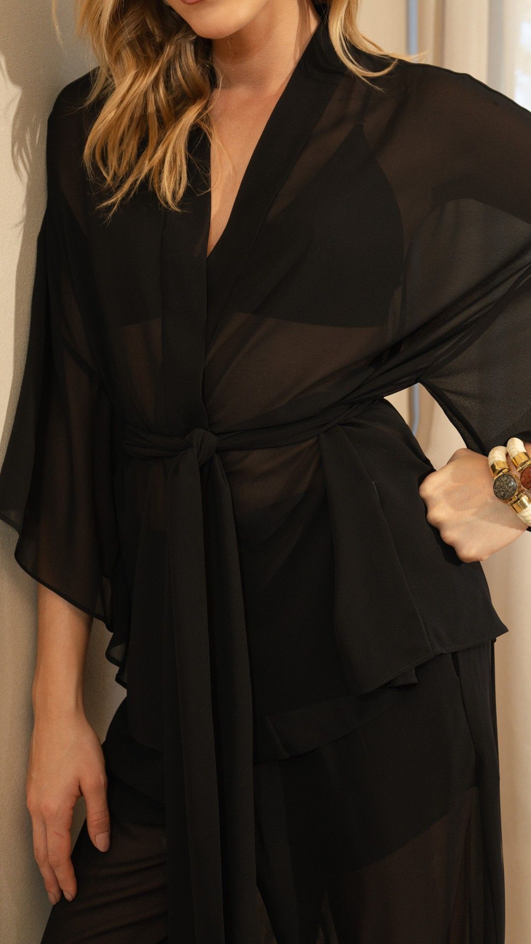 CASACO CREPE FLORATTA C/ FAIXA KIMONO