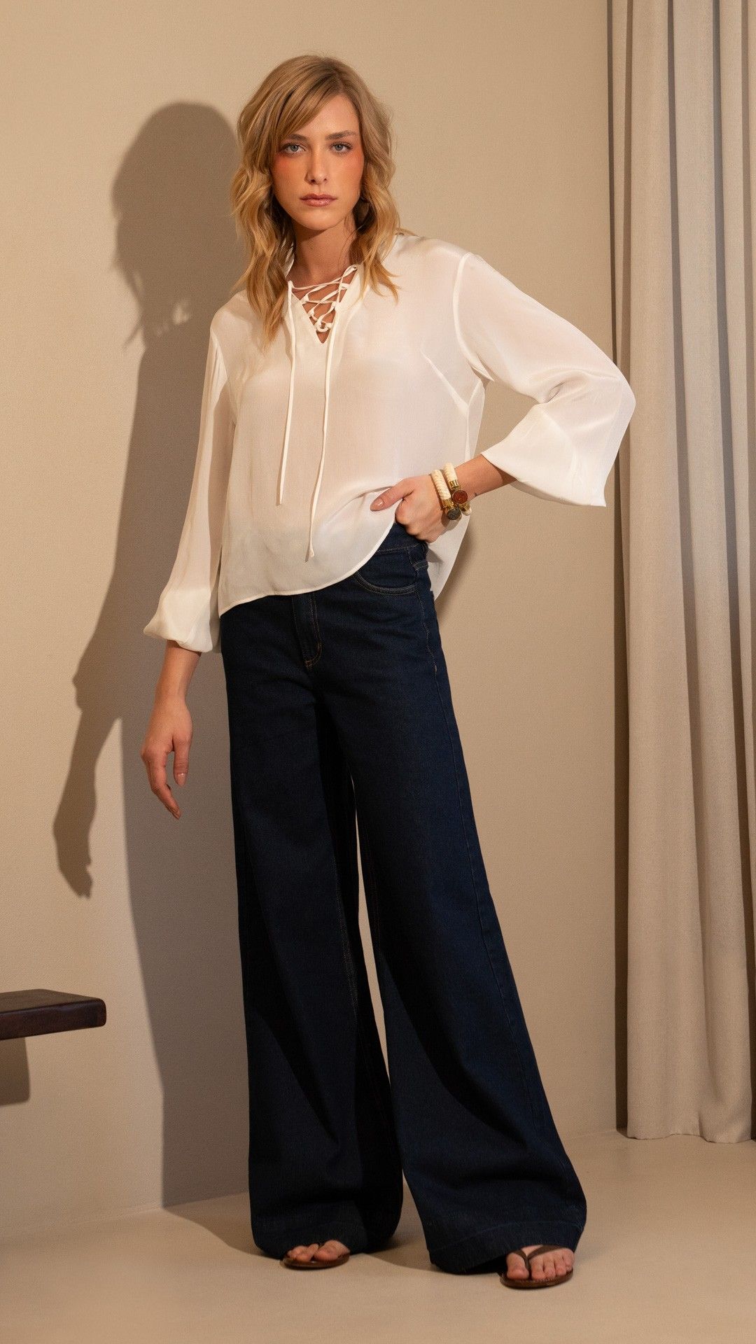 BLUSA CREPE CHIFFON AMARRAÇÃO MANGA L.