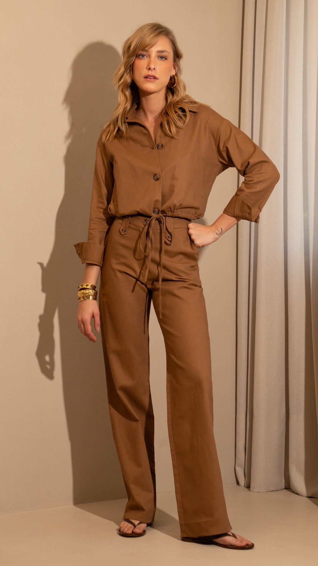 CALÇA LINEN BLAS WIDE LEG PASSANTE BOTÃO
