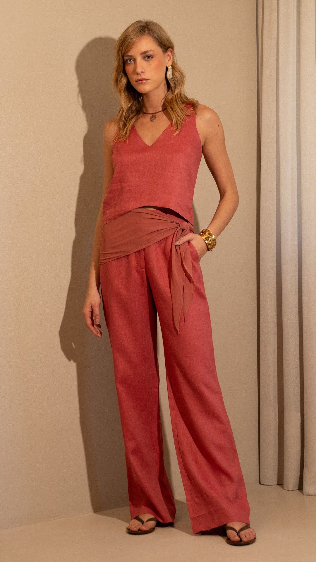 CALÇA LINHO ITALIANO BRISA LENÇO WIDE LEG