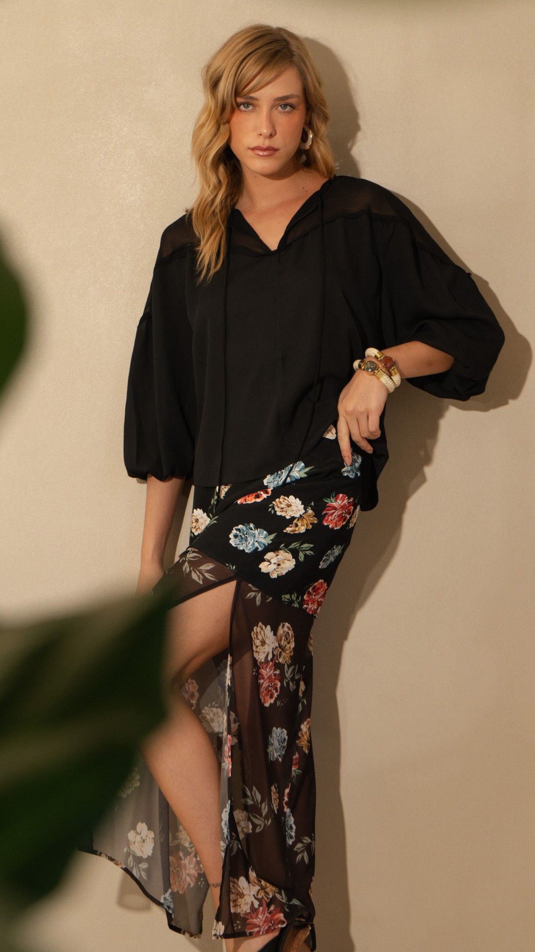 BLUSA CREPE CHIFFON OMBRO MANGA L.