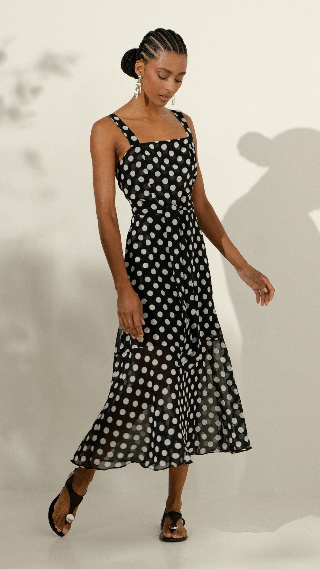 VESTIDO CREPE POÁ MICHELANGELO MIDI ALÇA